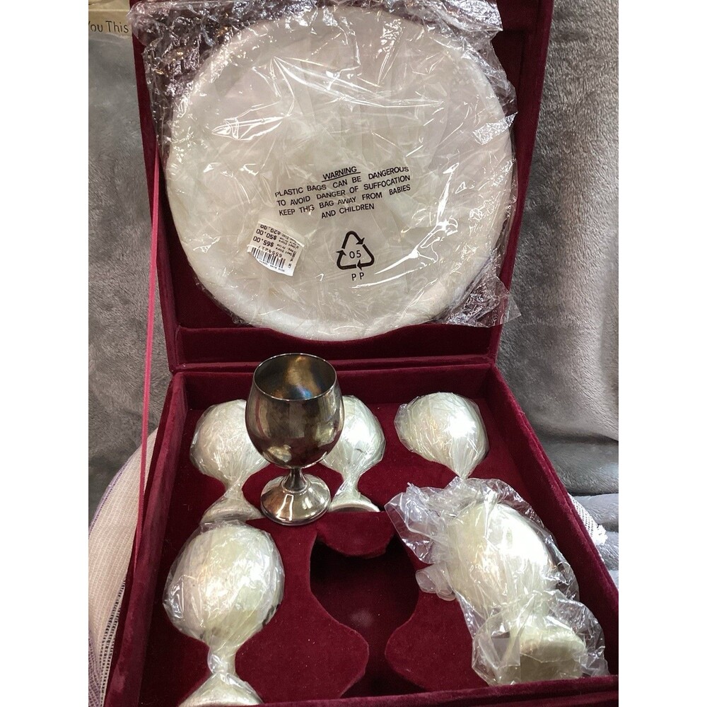 Godinger Silver 6 Cordial Goblet Set & Tray In Velvet Presentation Box Unused